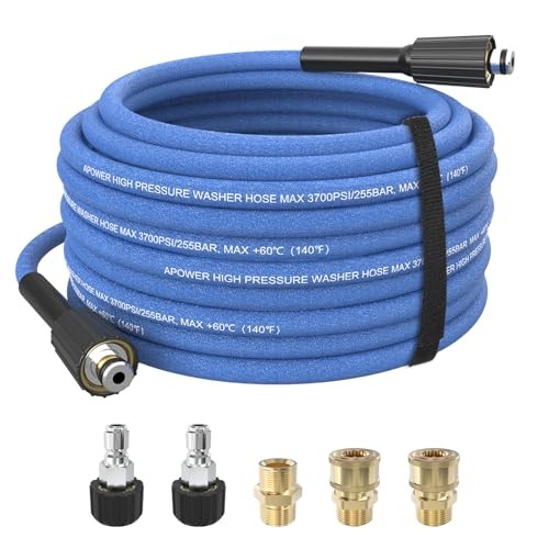 Super Flexible Pressure Washer Hose 50FT x 1/4″, 3700 PSI Kink Blue Rubber