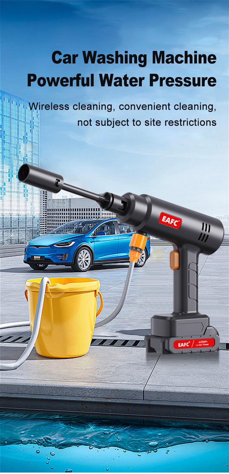 EAFC 60Bar Electric Cordless Car Wash Gun Foam Spray High Pressure Cleaner