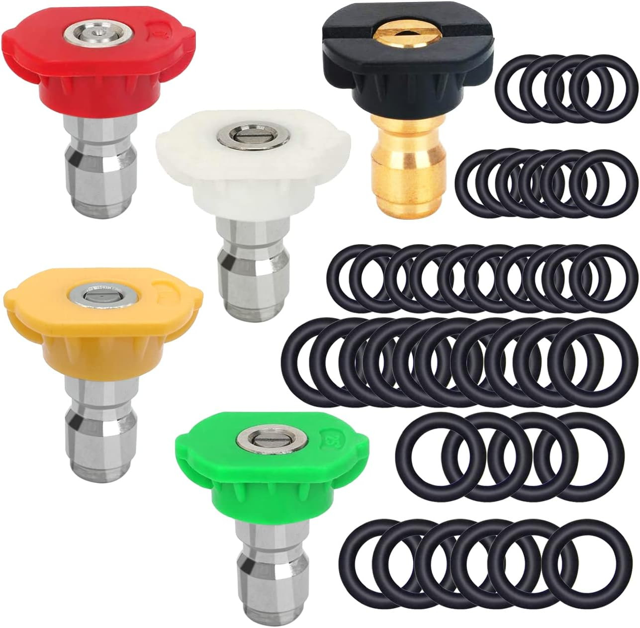 5 Pack Pressure Washer Spray Nozzles Tips + 40 Pcs O-Rings Replacement for 1/4 I