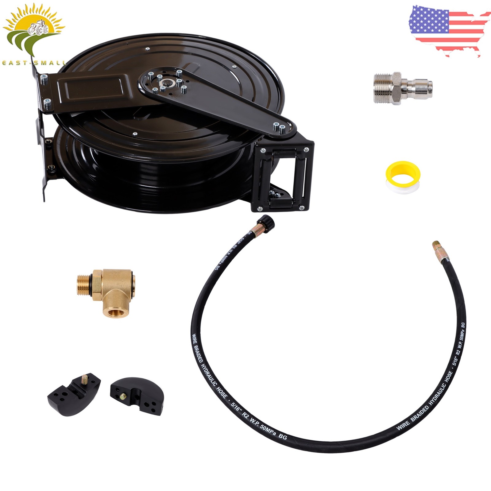 3/8″ X 50 FT High Pressure Washer Hose Reel for Water/Air/Oil Auto-Retractable