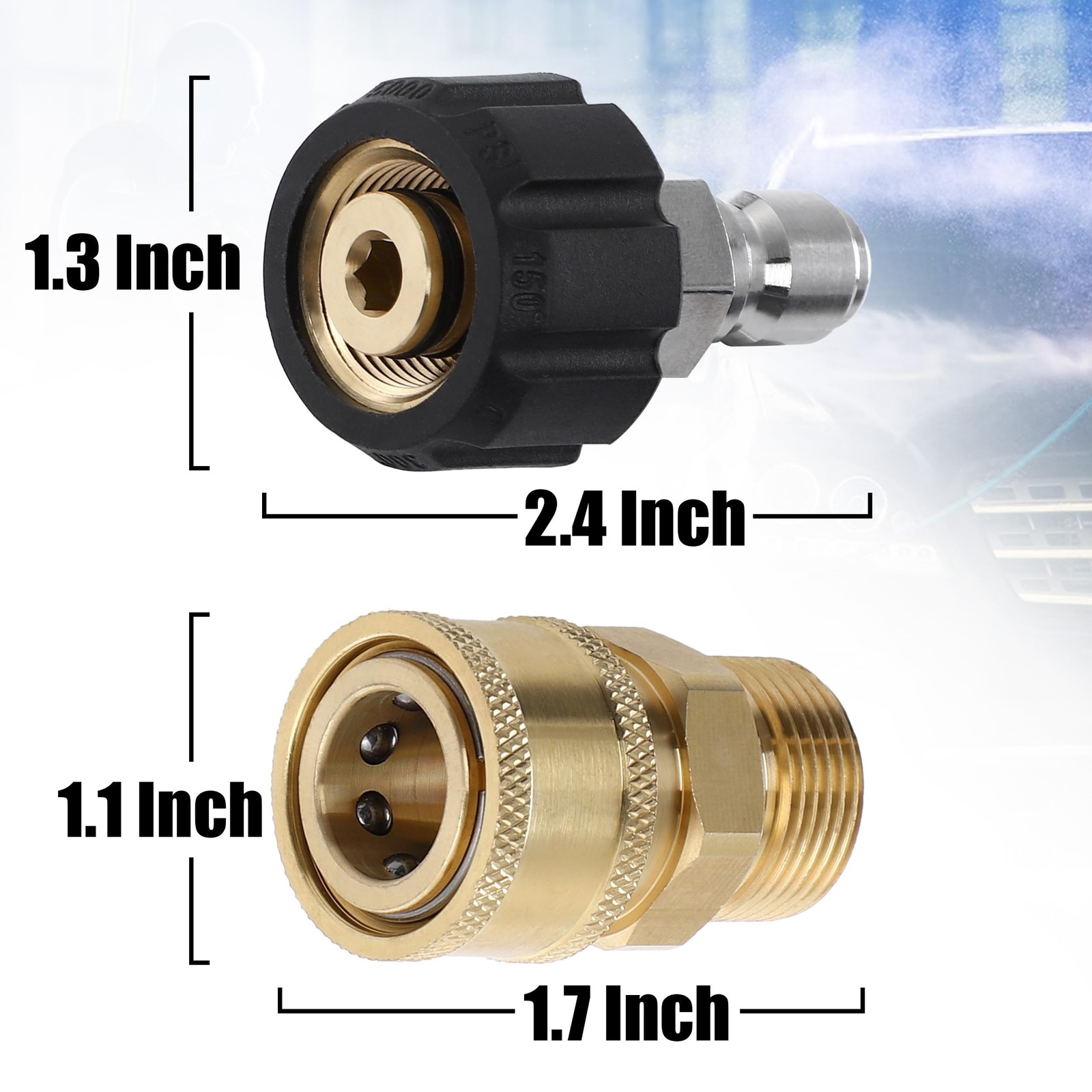 4 PCS Pressure Washer Adapter Set M22 15mm Female to M22 Male Kit 5000 PSI
