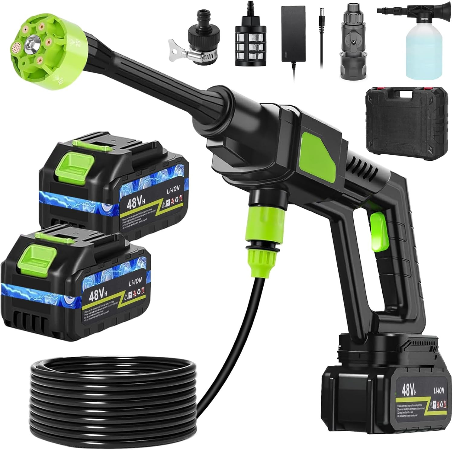Portable Car Washer Accessories,6-In-1 Nozzle,33Ft Hose for Car, Patio, Fence, G