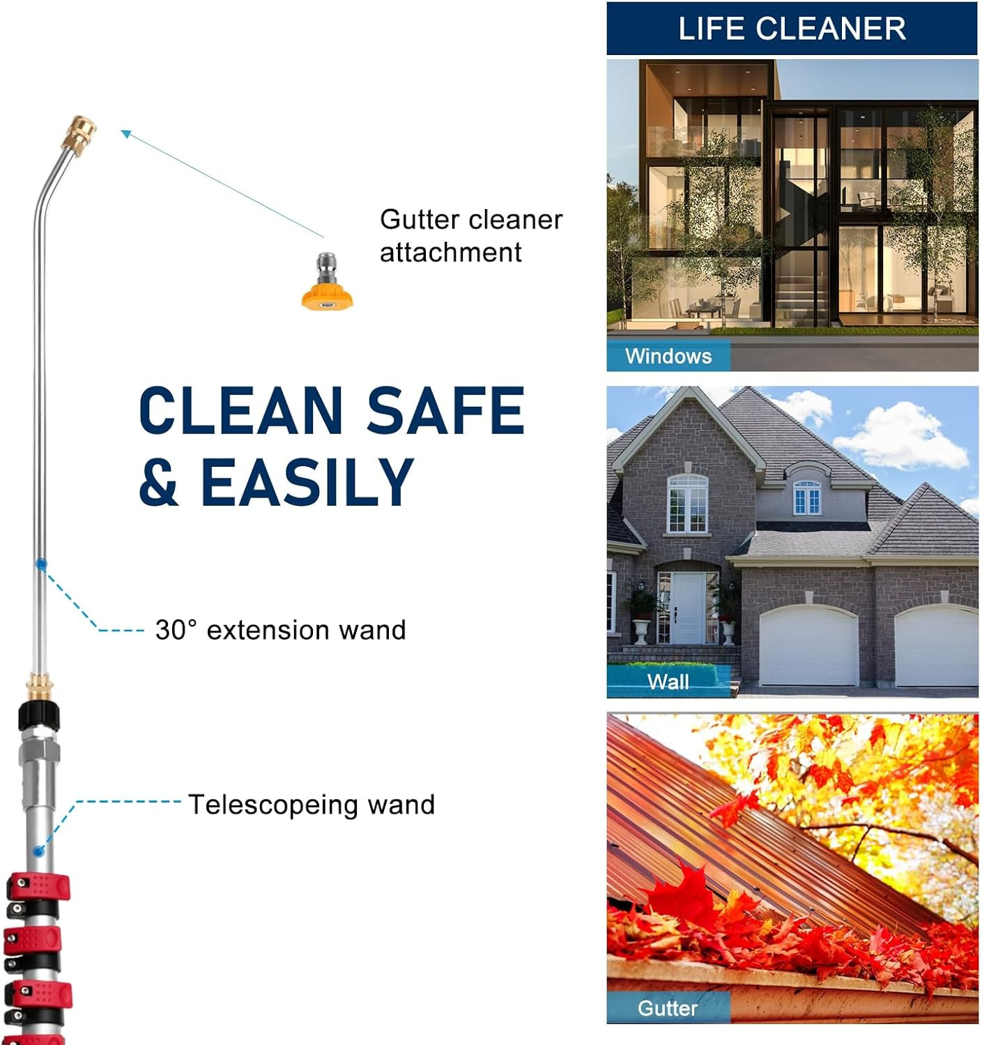 Pressure Washer Extension Wand 24FT, Gutter Cleaning Tools from the Ground with
