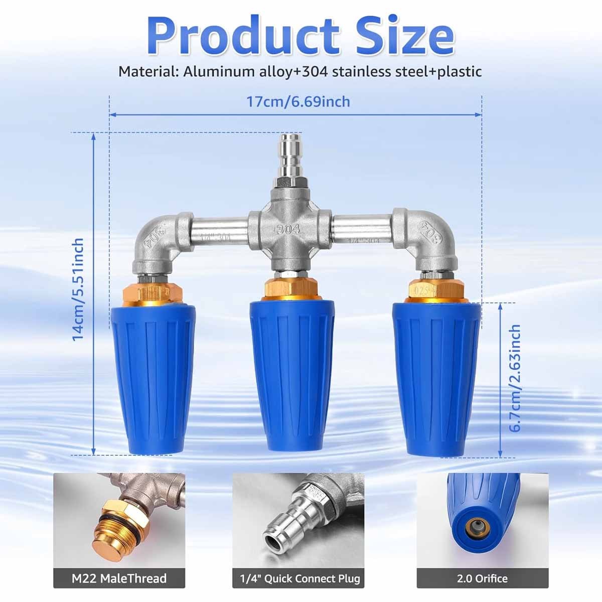 3 in 1 4000 PSI Multi Head Tip Wash Attachments 360° Rotating Spray Tips