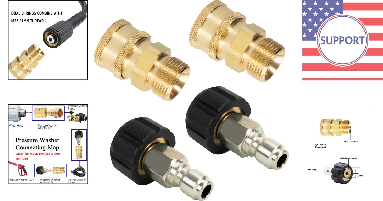 Durable Brass Quick Connect Kit for Pressure Washers – 4 Pack, Leak-Free Design