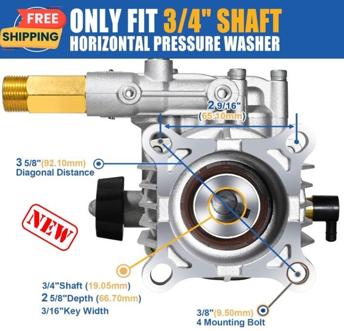 Bomba Hidrolavadora 3/4” 2600-3300 PSI 2.5 GPM Eje Horizontal Gasolina Motor