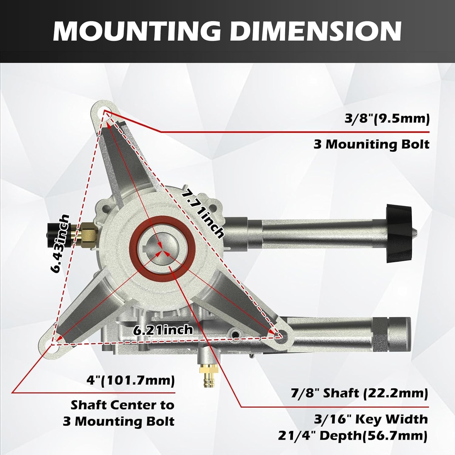 7/8″ Shaft Vertical Pressure Washer Pump Head Max 3300PSI Replacement Power