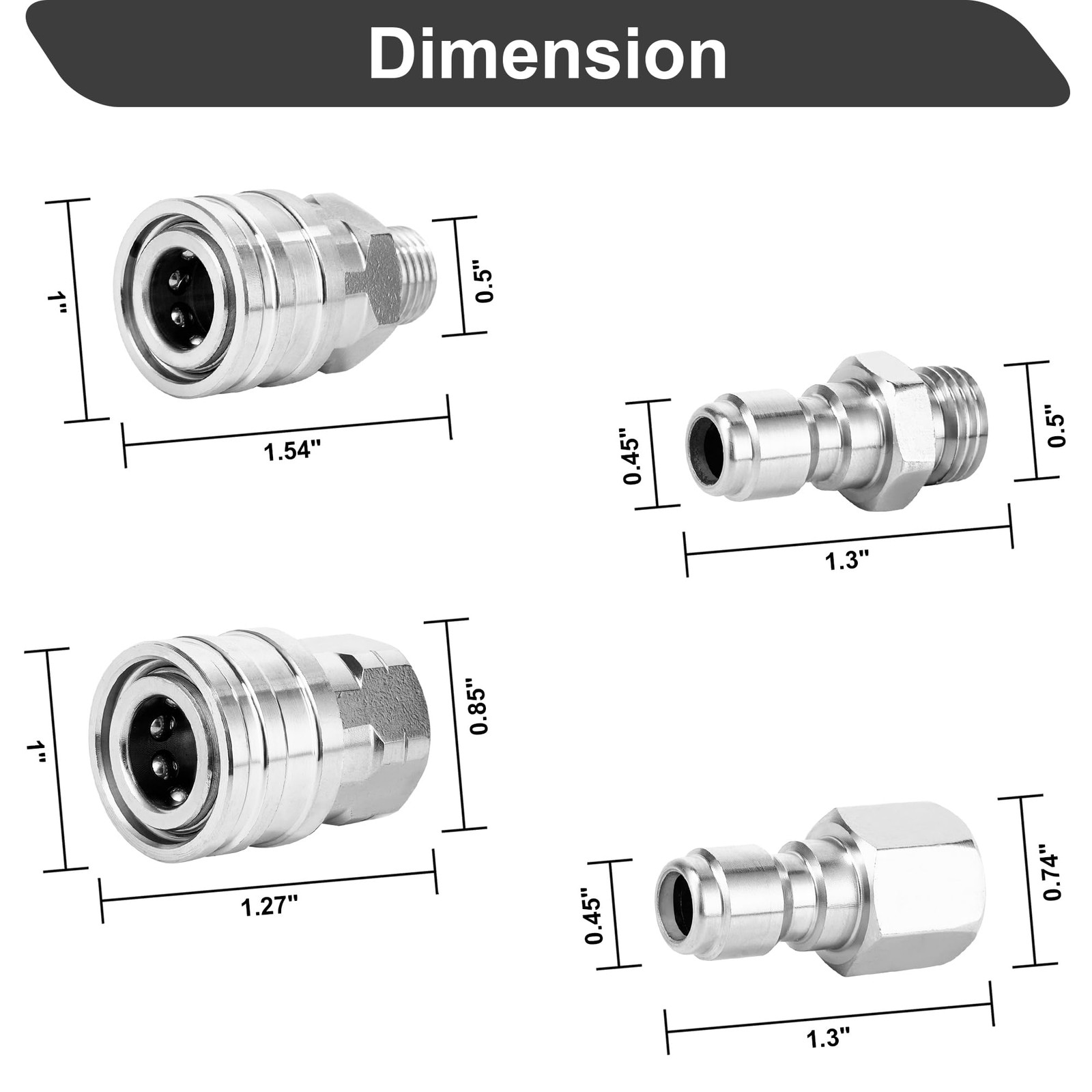 1/4 Inch Quick Connect Pressure Washer Fitting Adapter Female Male NPT Steel