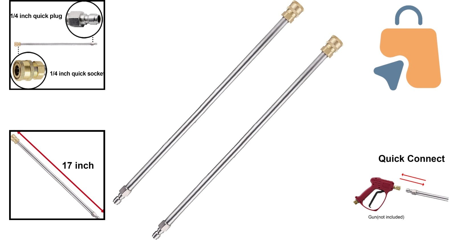 Durable 17 Inch Stainless Steel Extension Wands for Heavy-Duty Pressure Washing