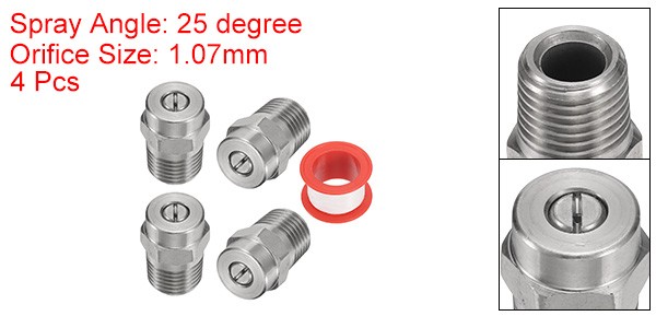 4 Pcs Threaded Nozzle Tips with 1.07mm Orifice 1/4″ Male NPT 25 Degree
