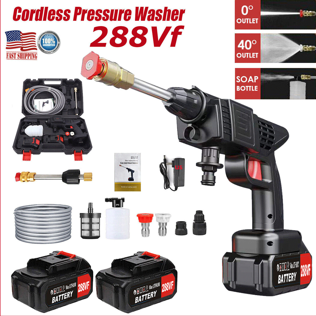 Cordless Electric High Pressure Water Spray Gun Portable Car Washer Cleaner Tool