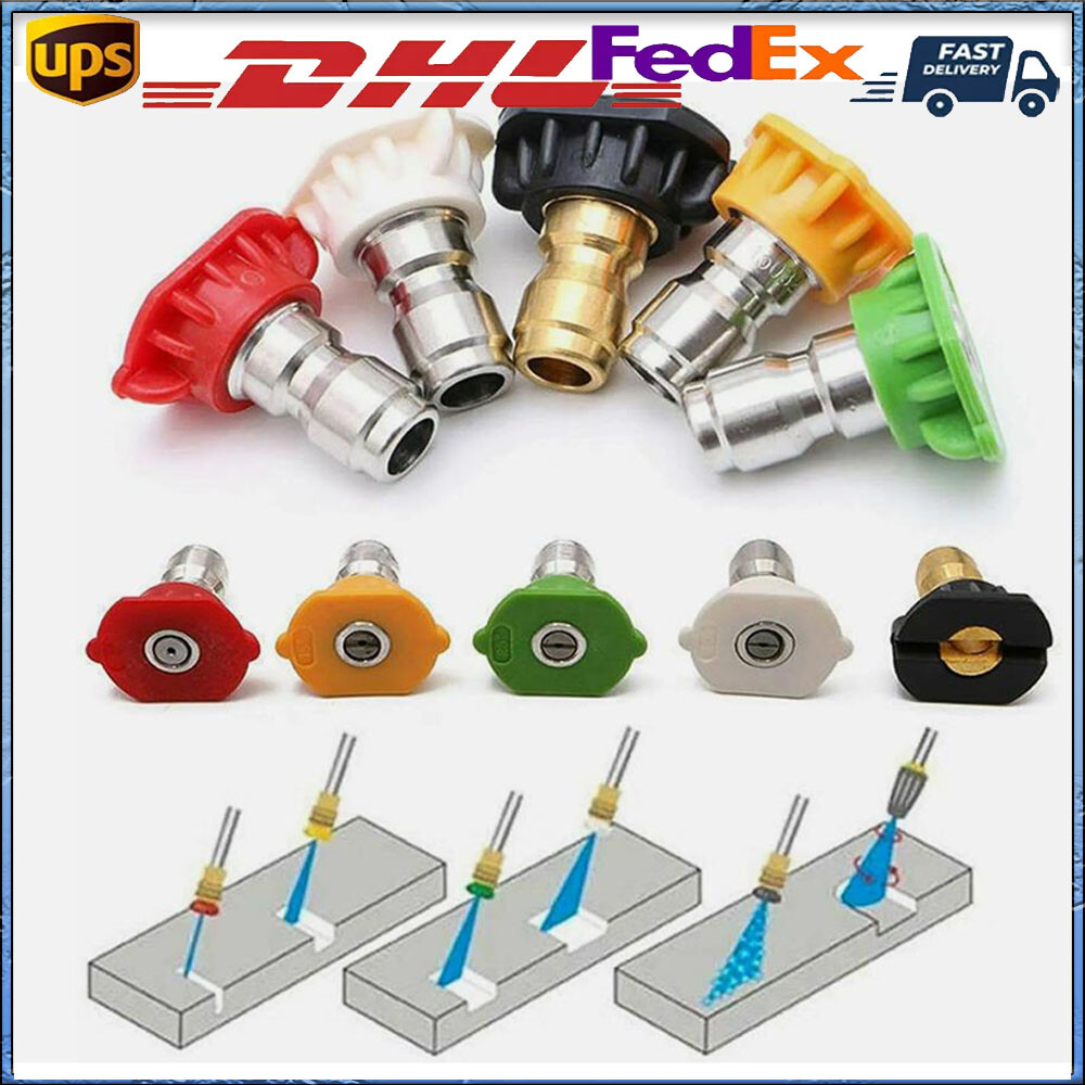 Spray Nozzle Set Quick Connect 1/4″ High Power Tips 5X Pressure Washer Brand New