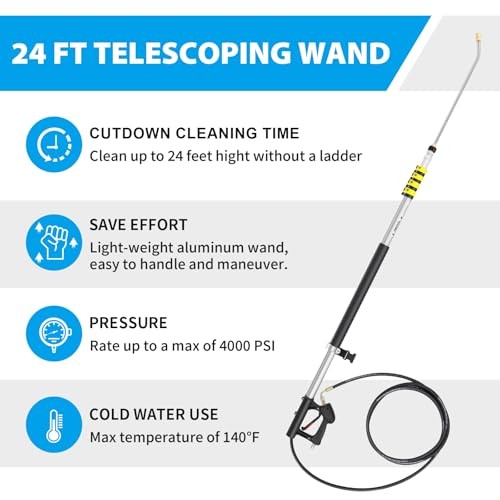24 FT Telescoping Pressure Washer Extension Wand, Aluminum Power 24FT-HSE