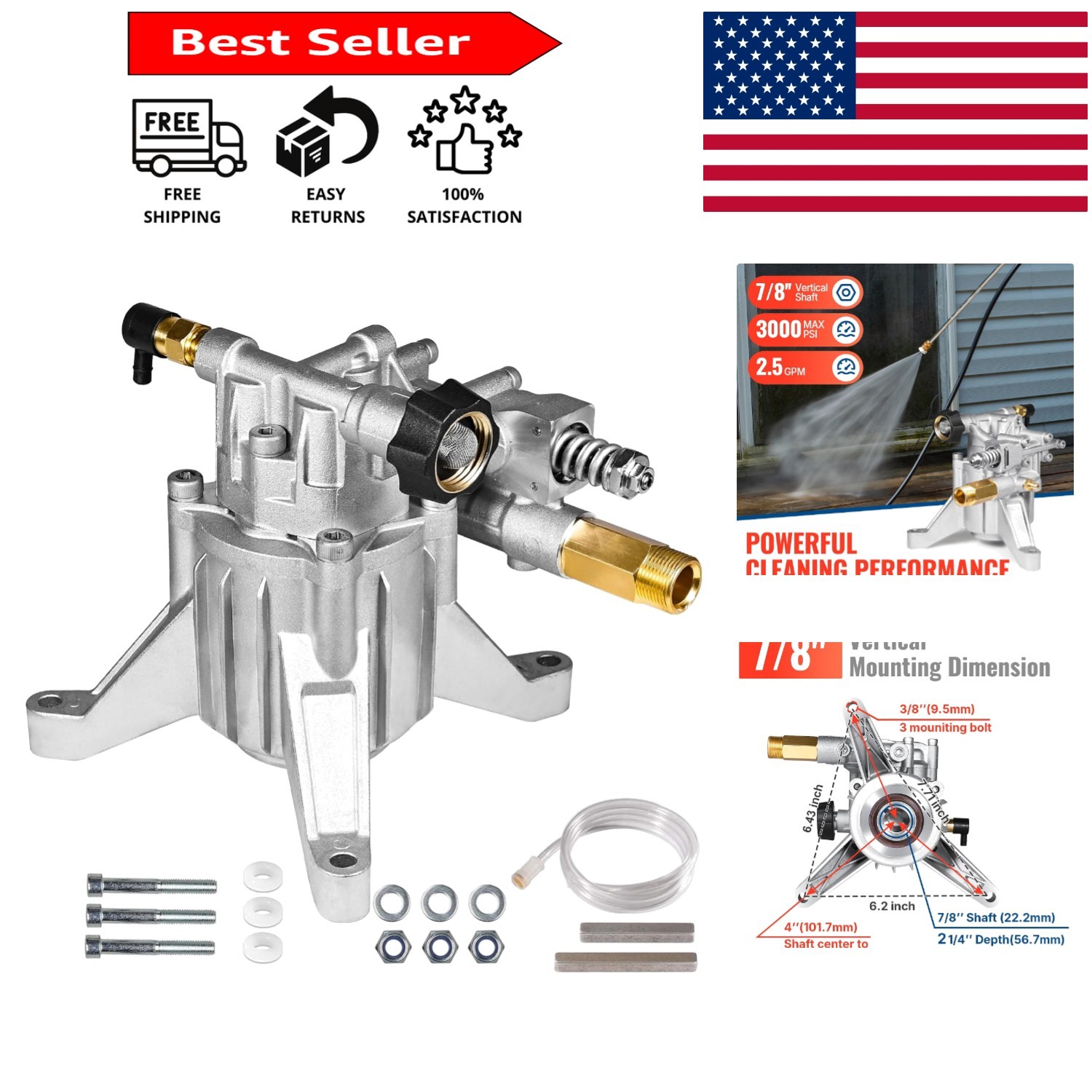 High-Performance 3000 PSI Pressure Washer Pump with 7/8″ Shaft – Easy Install