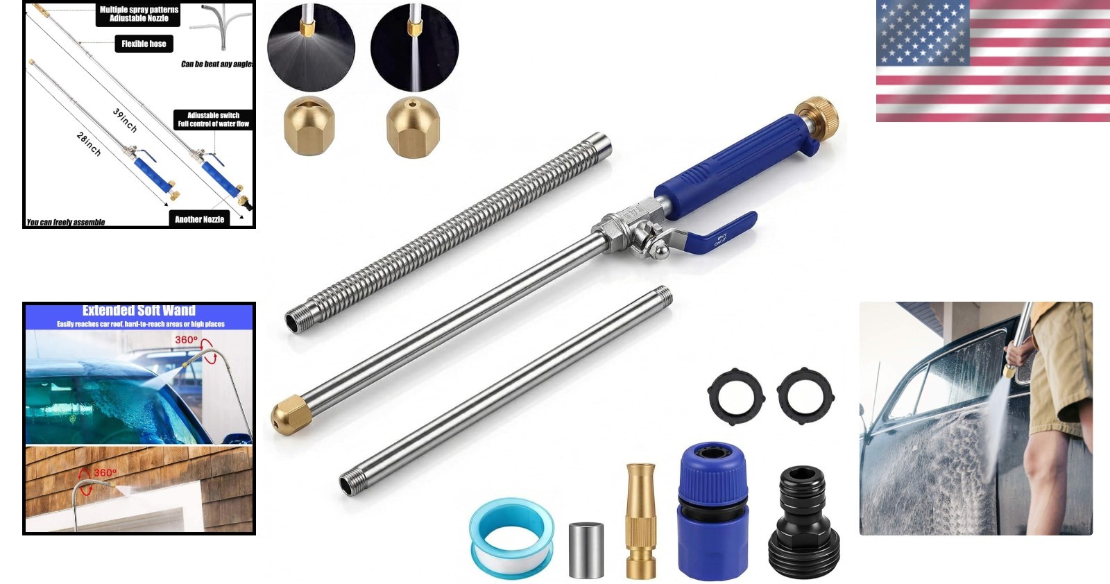 High Pressure Cleaning Wand with Quick Connect Nozzle – Stainless Steel 39 Inch