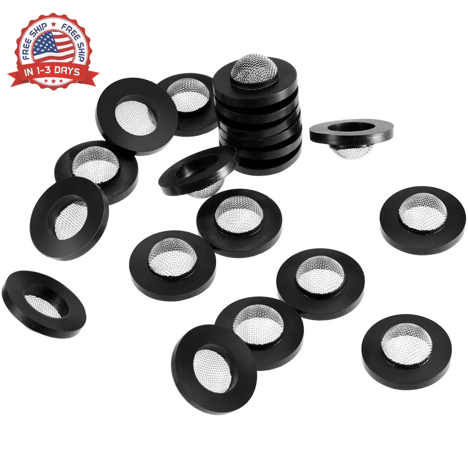 20 Pcs Hose Washer with Screen Filter Washers Stainless Steel & Black Rubber Fil