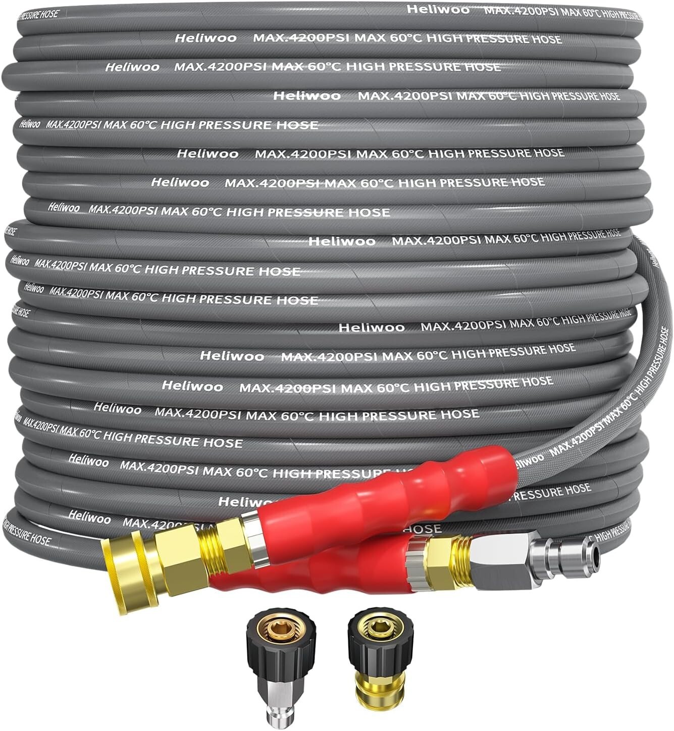 Heliwoo 50FT 1/4″ Pressure Washer Hose 4200PSI Flexible Wire Power Washer Hose