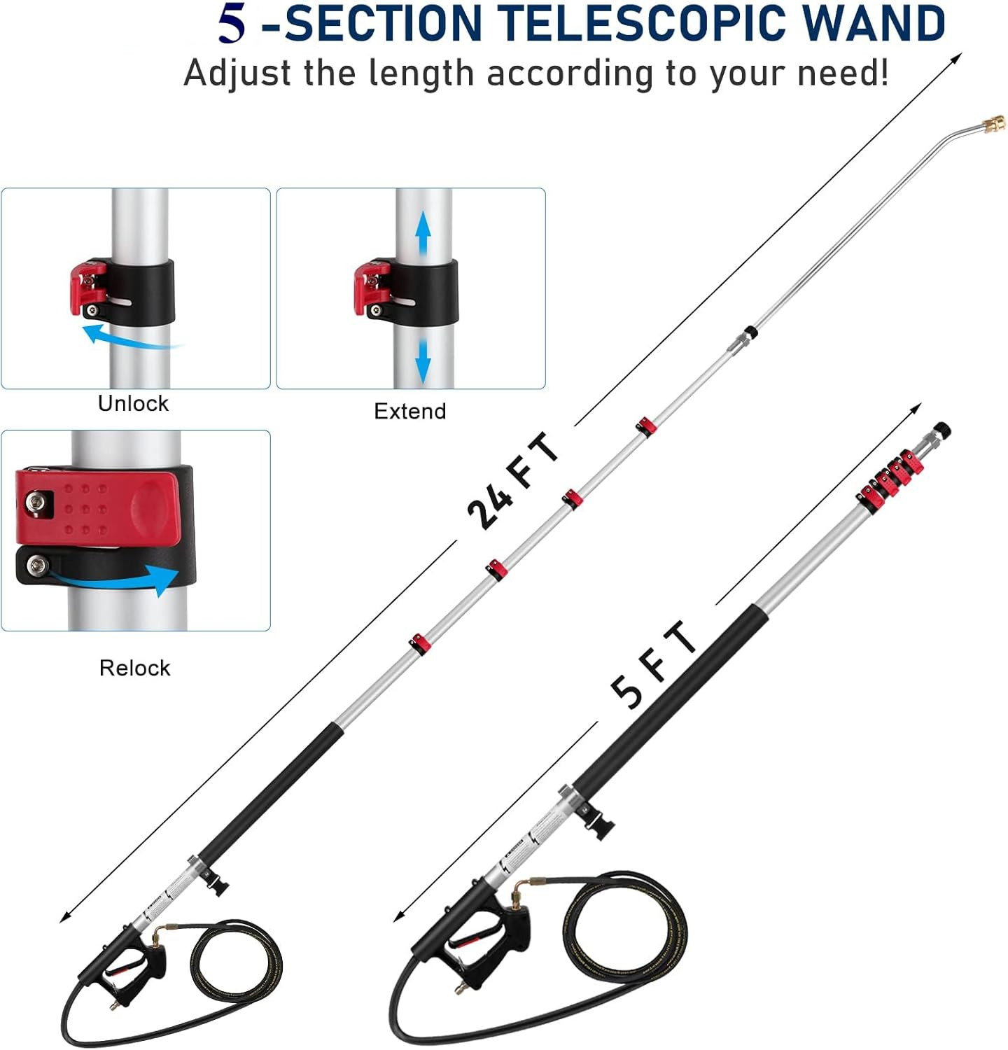 Pressure Washer Extension Wand 24FT, Gutter Cleaning Tools from the Ground with