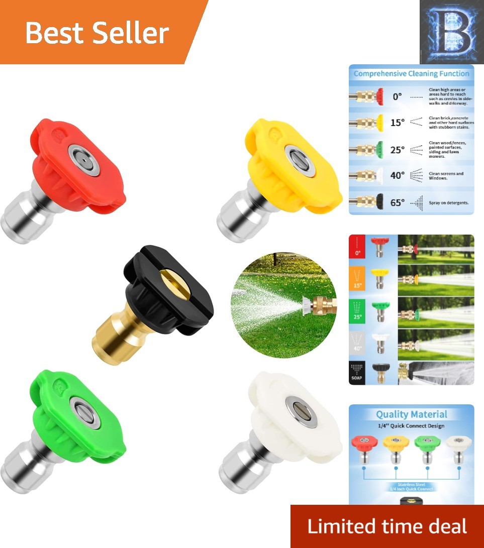 High Performance 5 Pack Quick Connect Pressure Washer Nozzle Tips – 4500 PSI