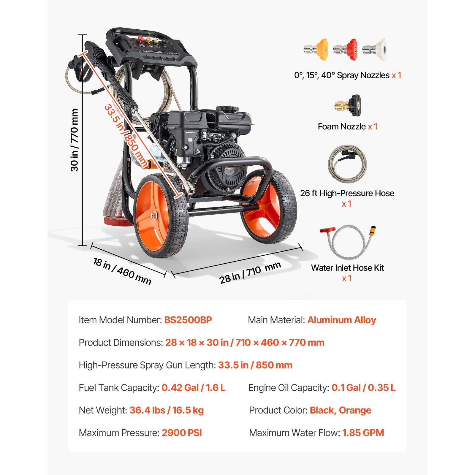 Uimoso Gas Pressure Washer 2900 PSI 1.85 GPM Gas Powered Washer for Vehicles