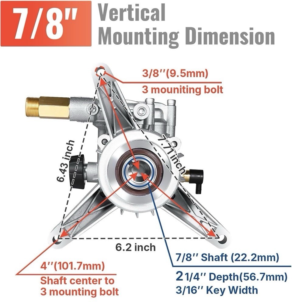 YAMATIC 3000 PSI Power Pressure Washer Pump, Vertical 7/8″ Shaft 2.5 GPM