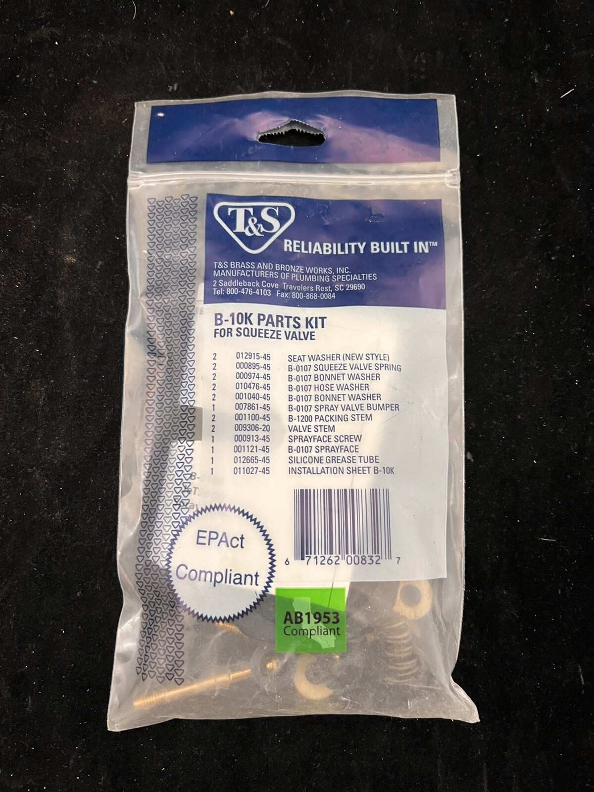B-10K Repair Kit for Spray Valve, Black