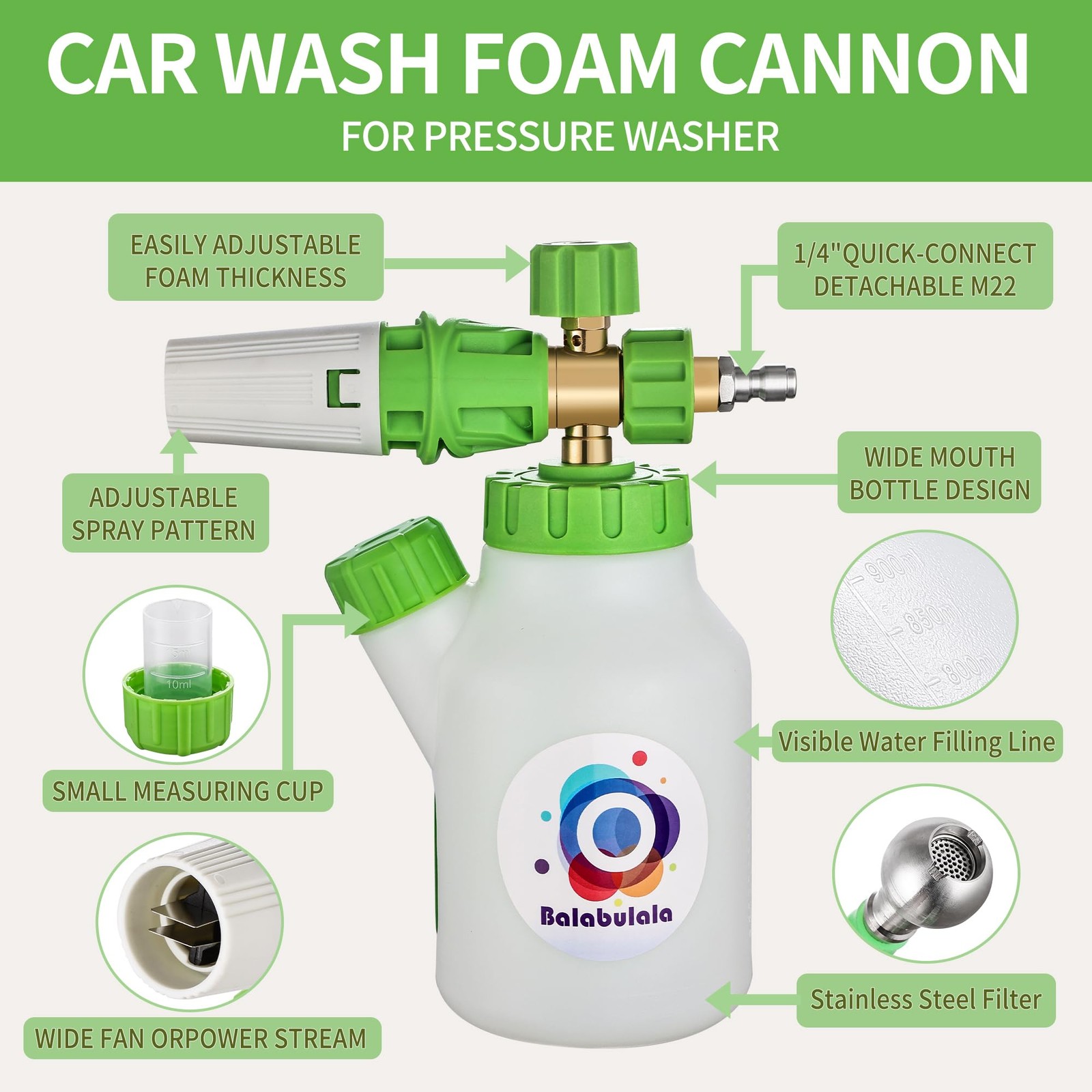 Foam Cannon for Pressure Washer with Dual Connector, Car Foam Cannon with dua…