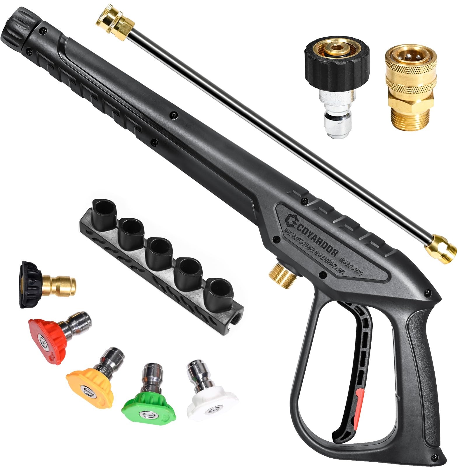 Pressure Washer Gun 3600 PSI with Extension Wand, 3/8″ & M22-14mm