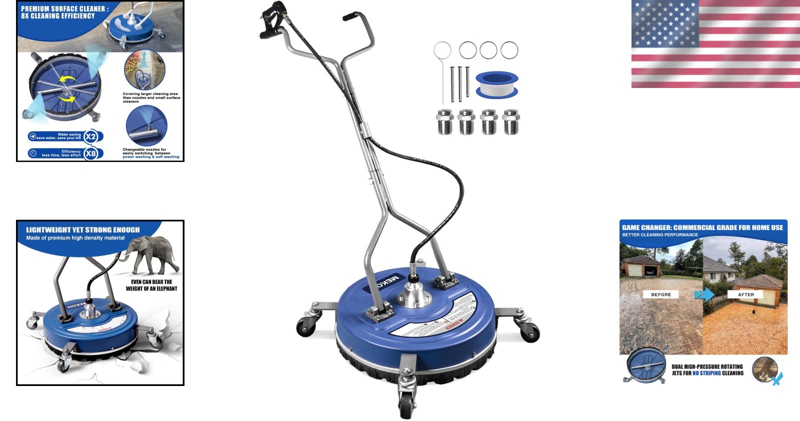 20-Inch Pressure Washer Surface Cleaner, 4500 PSI with Wheels for Efficient P…