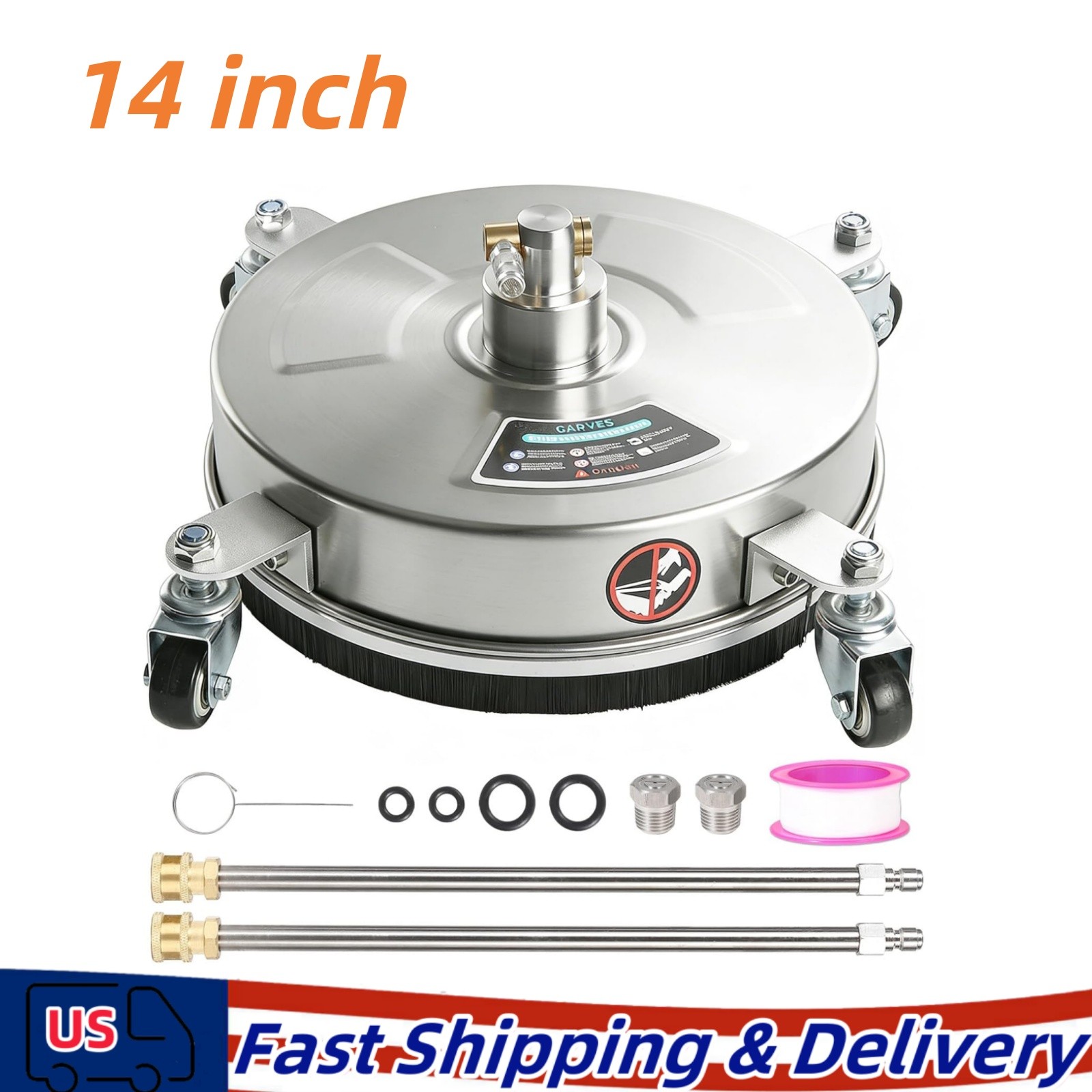 14″ Stainless Steel Surface Cleaner with Wheels for Pressure Washer
