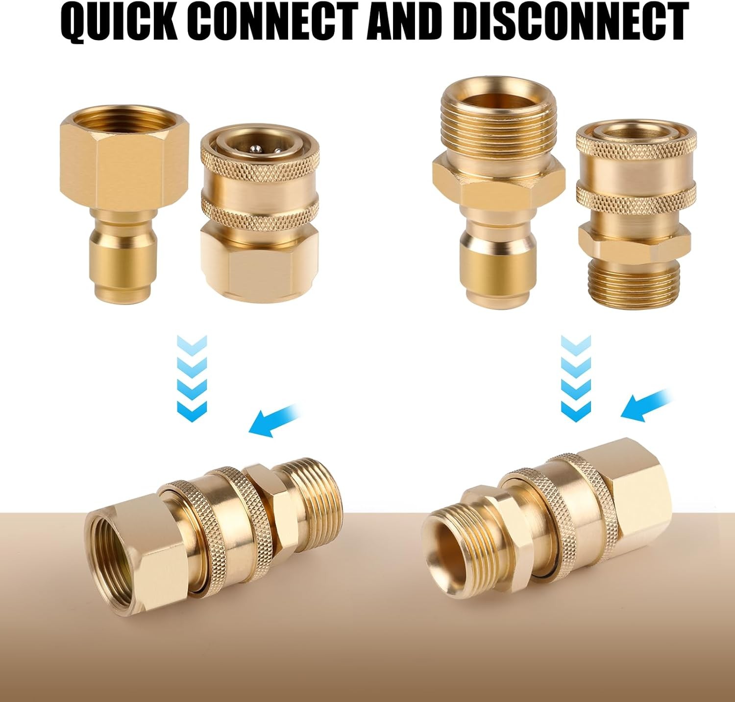 4PCS Pressure Washer Adapter Set Quick Disconnect Kit M22 Swivel 3/8” Connects