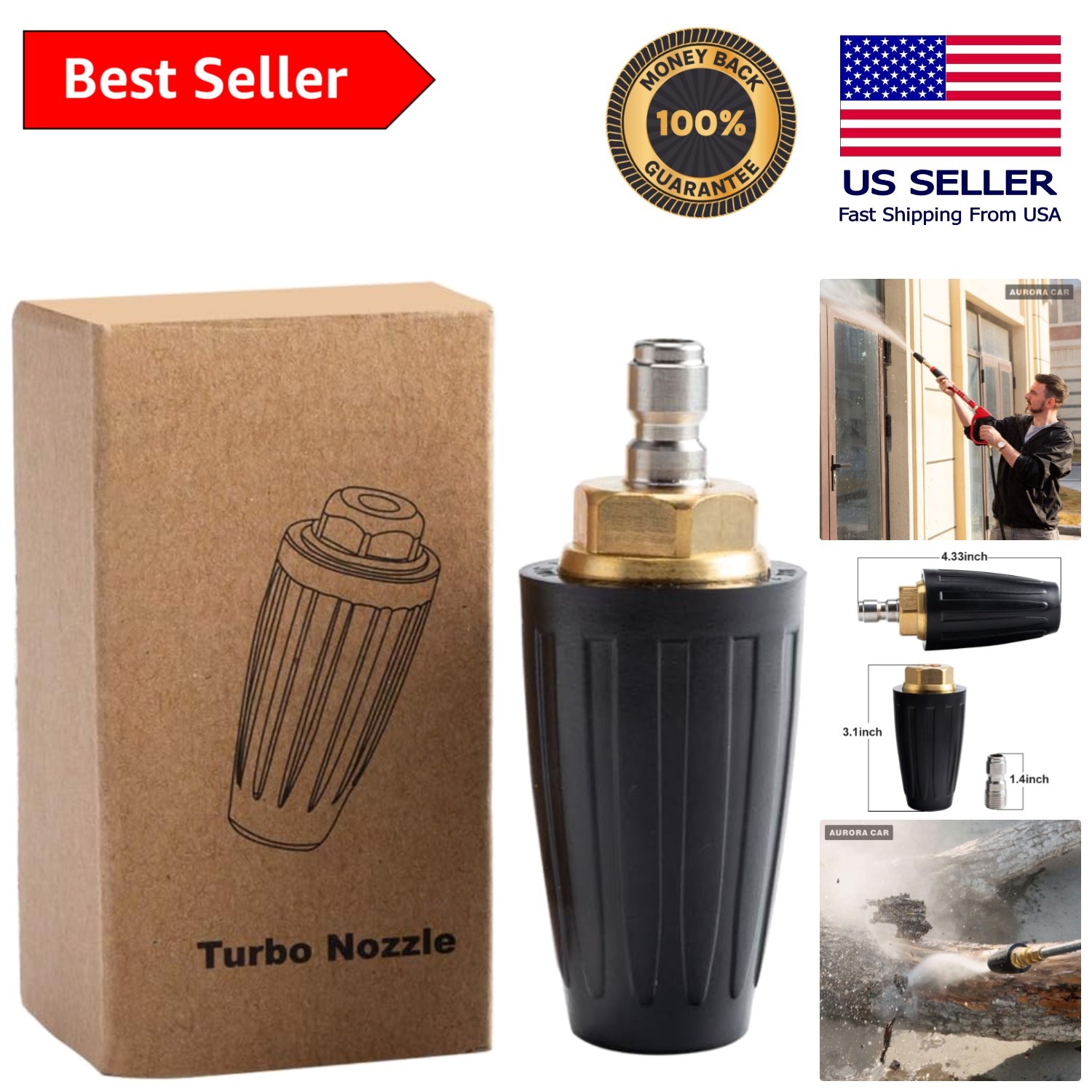 4000 PSI Turbo Nozzle with 1/4” Quick Connect – Versatile Pressure Washing Tool