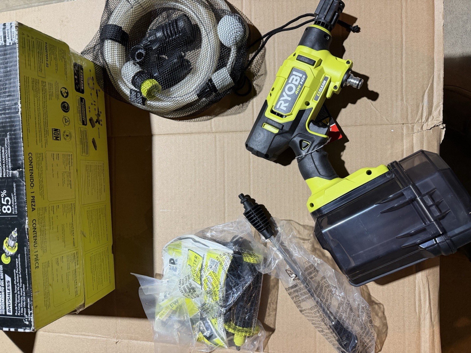 Ryobi 40V HP EZClean 600 PSI Brushless Cold Water Pressure Washer Hose-Tool Only