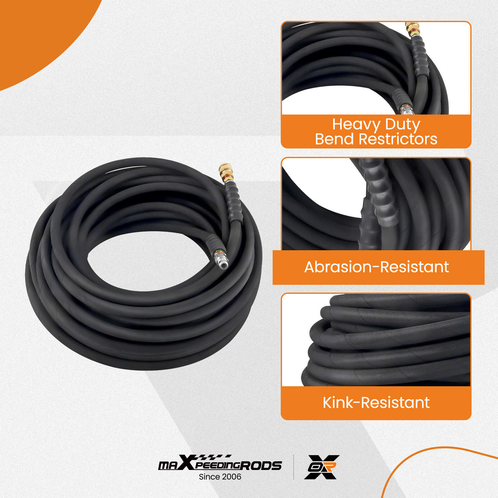 2 Wire Braid 6000psi HighTem Water Pressure Washer Hose Non-Marking 3/8″ x 100ft