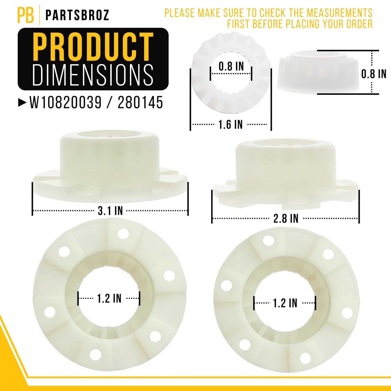 W10820039 Washer Hub Kit 280145 for Whirlpool Cabrio Hub Kit Platinum, Kenmor…