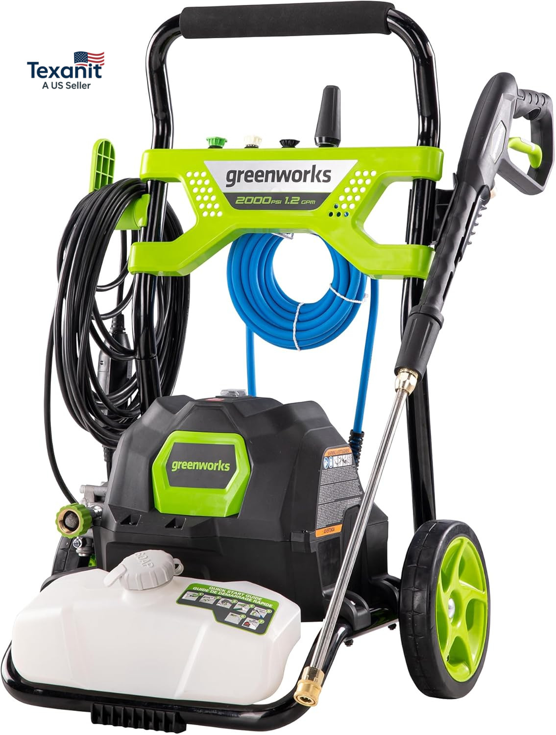 2000 PSI (1.2 GPM) Electric Pressure Washer, Steel Wand, On-Board Soap Tank (25°
