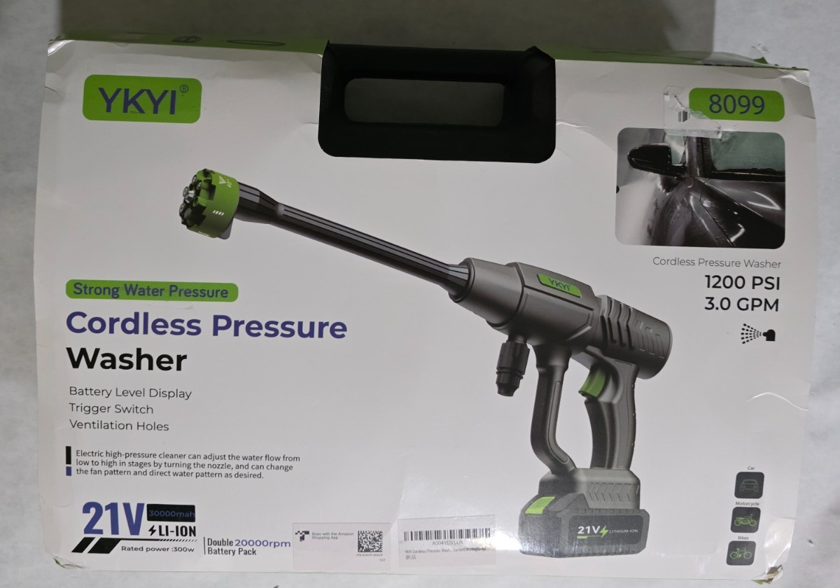 YKYI Cordless 21v Battery Pressure Washer 1200 PSI 3.0 CPM