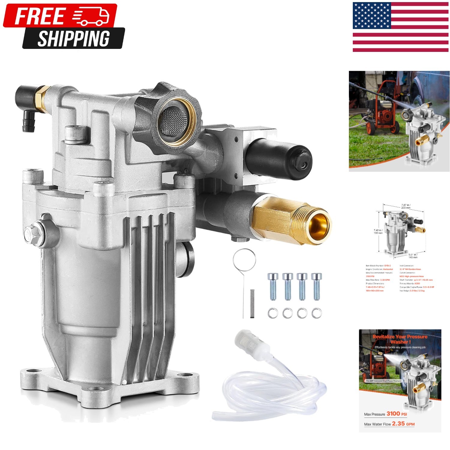 3100 PSI Pressure Washer Pump 3/4″ Shaft 2.35 GPM for Honda Simpson