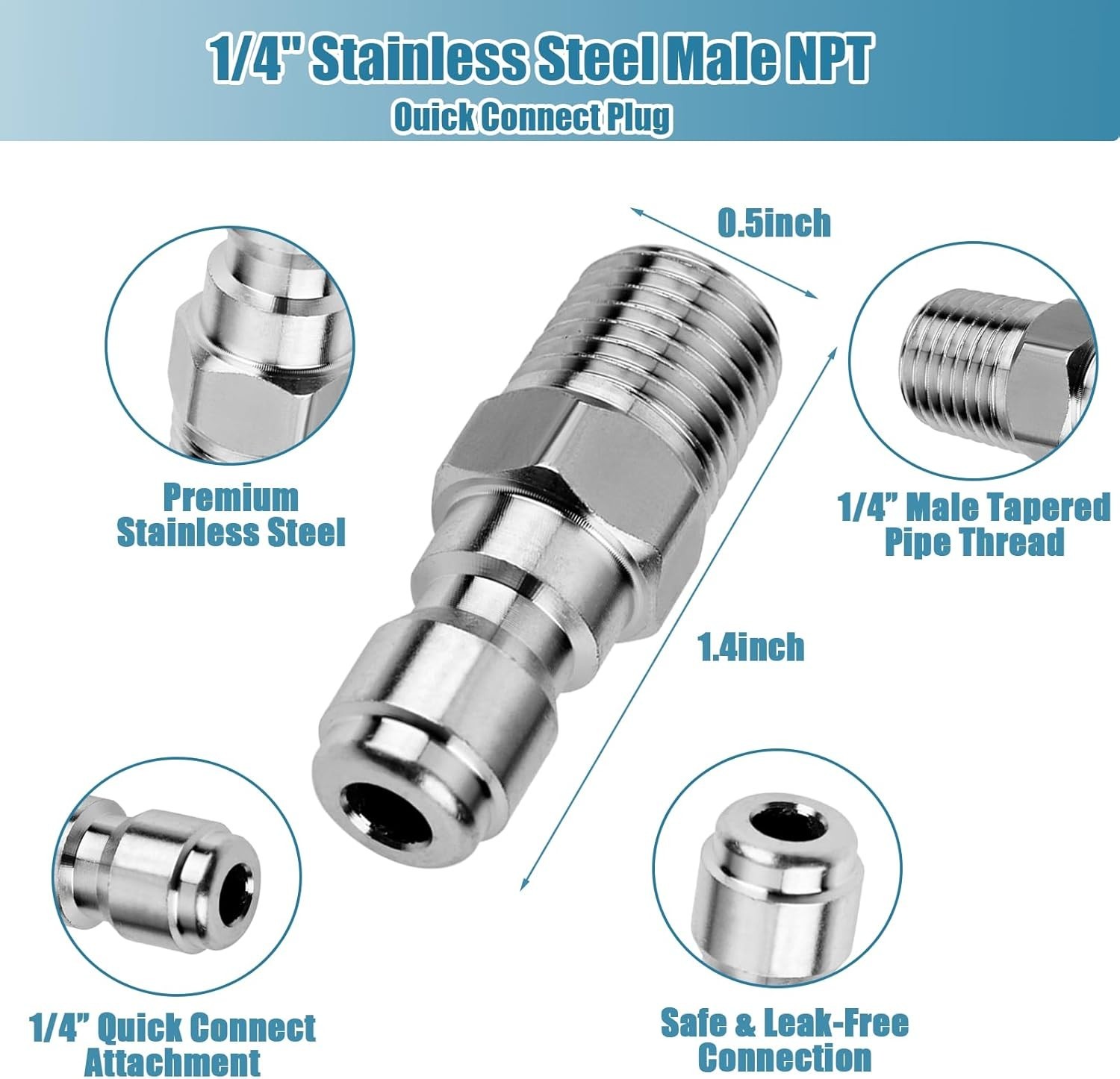 2 Sets Stainless Steel NPT 1/4 Inch Quick Connect Fittings for Pressure Washers