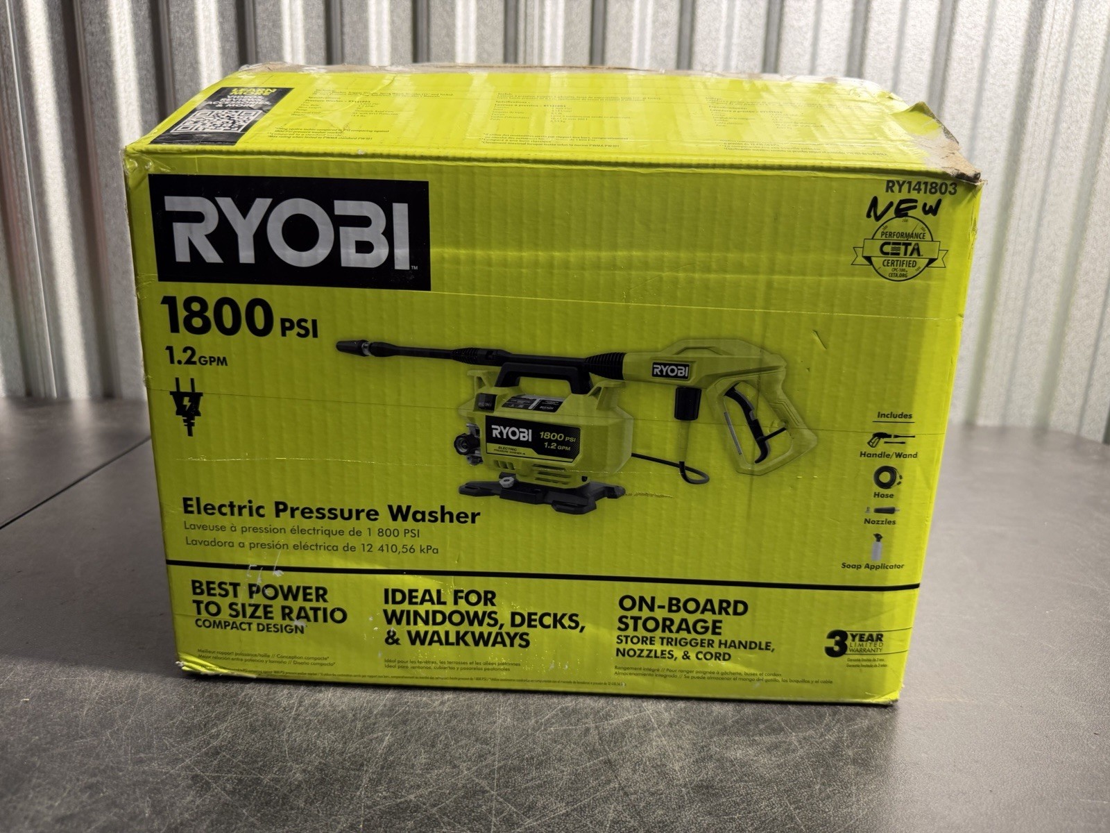RYOBI RY141803 1800 PSI 1.2 GPM Electric Pressure Washer -New