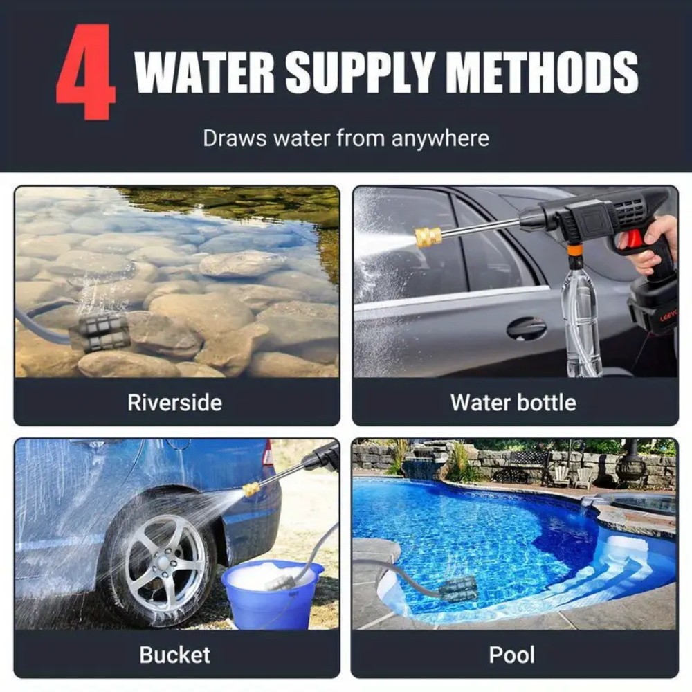 Portable Cordless Electric High Pressure Water Spray Gun Car Washer Yard Cleaner