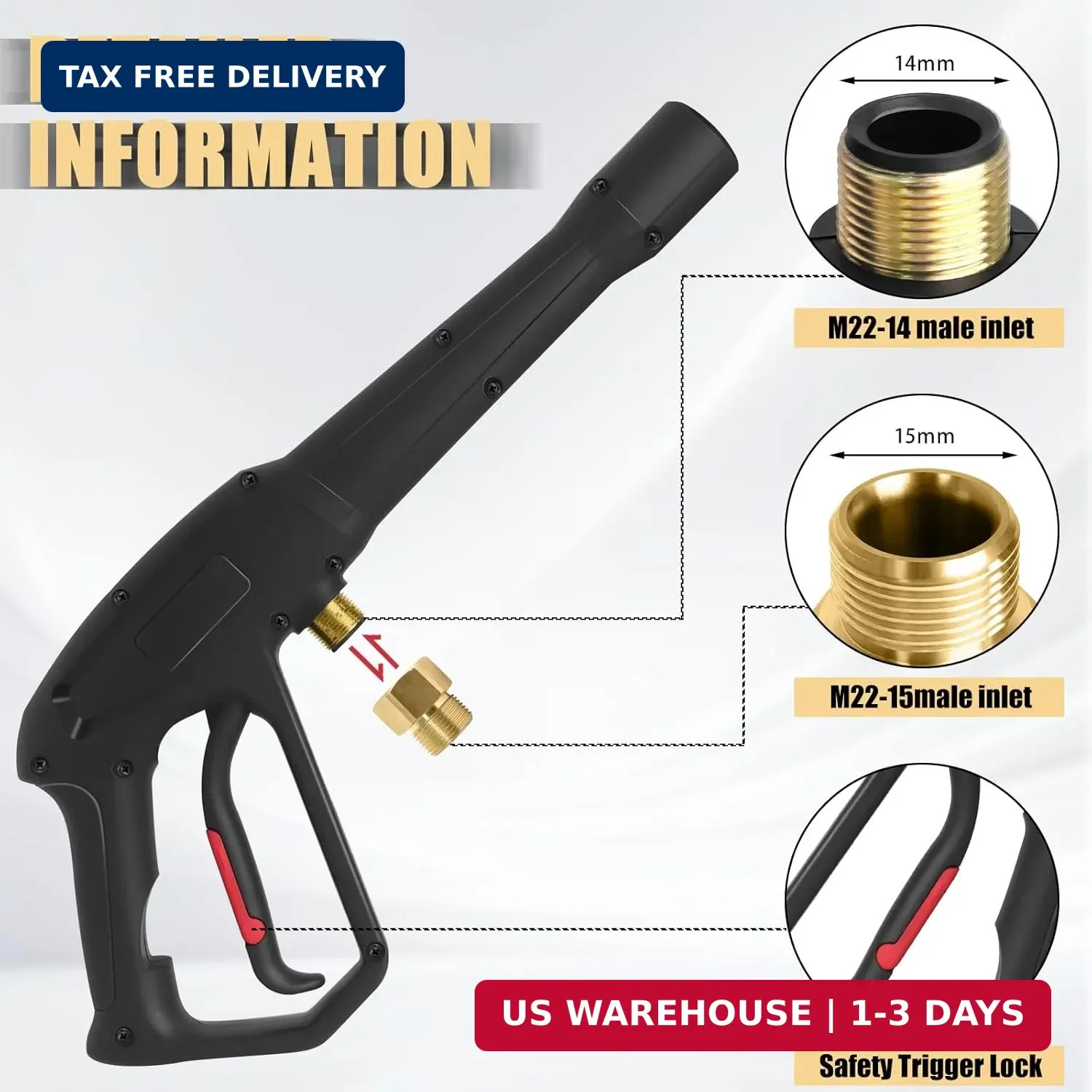 Pressure Washer Spray Gun, for Ryobi Pressure Washer Gun, with Jet Wand and 5 Sp