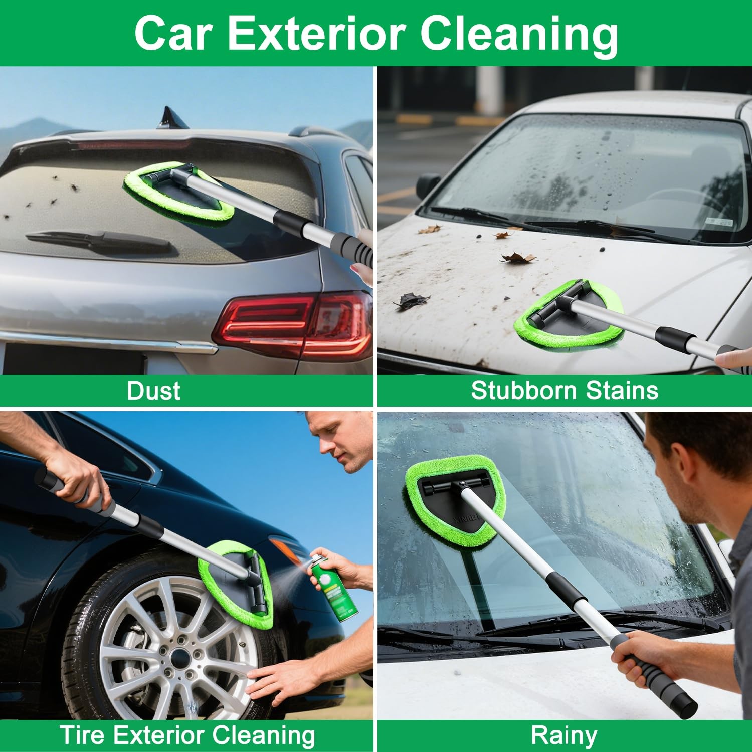 24-Inch Windshield Cleaner Tool with Extendable Handle & Microfiber Pads