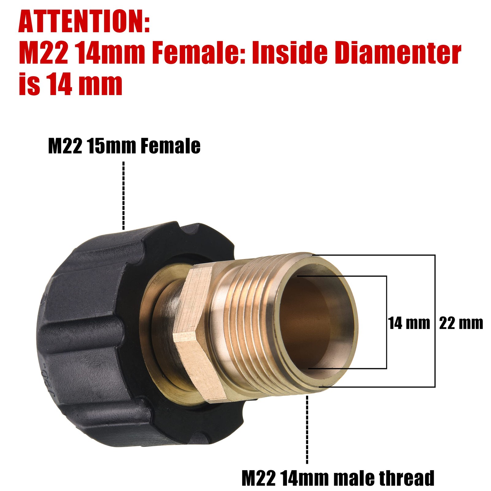 Pressure Washer Hose Adapter M22-15mm Female Thread to M22-14mm Male Fitting