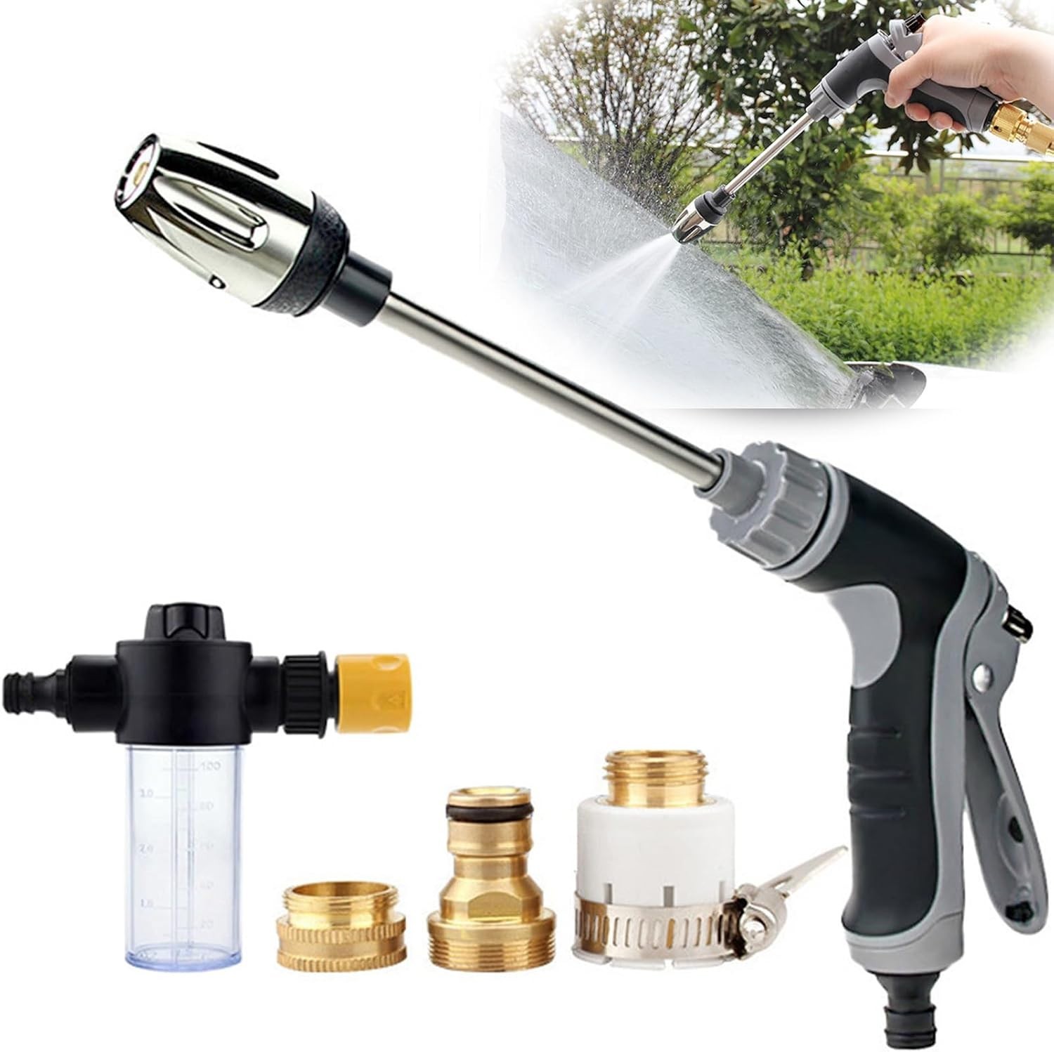 High-Power Aquoxis Pressure Washer: 360° Nozzle with Foam Pot & Metal Connection