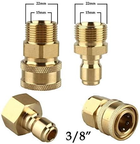 Pressure Washer Adapter Set,M22-15mm Male Thread Fitting, 3/8″ Quick Connect kit