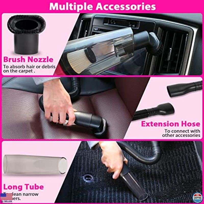 Car Detailing Kit with Cordless Vacuum, Interior Cleaner & Brushes, Pink