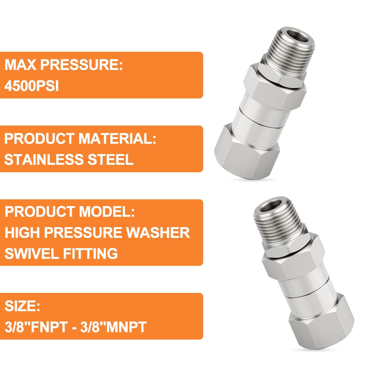 1Pc 3/8” NPT High Pressure Washer Swivel Fitting, Stainless Steel 360 Degree …