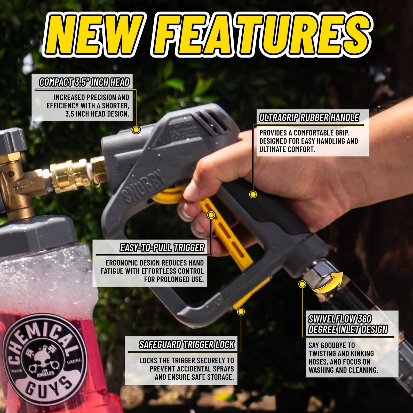 Snubby Pressure Washer Gun w/ Foam Sprayer for Car Washing & Home Cleaning