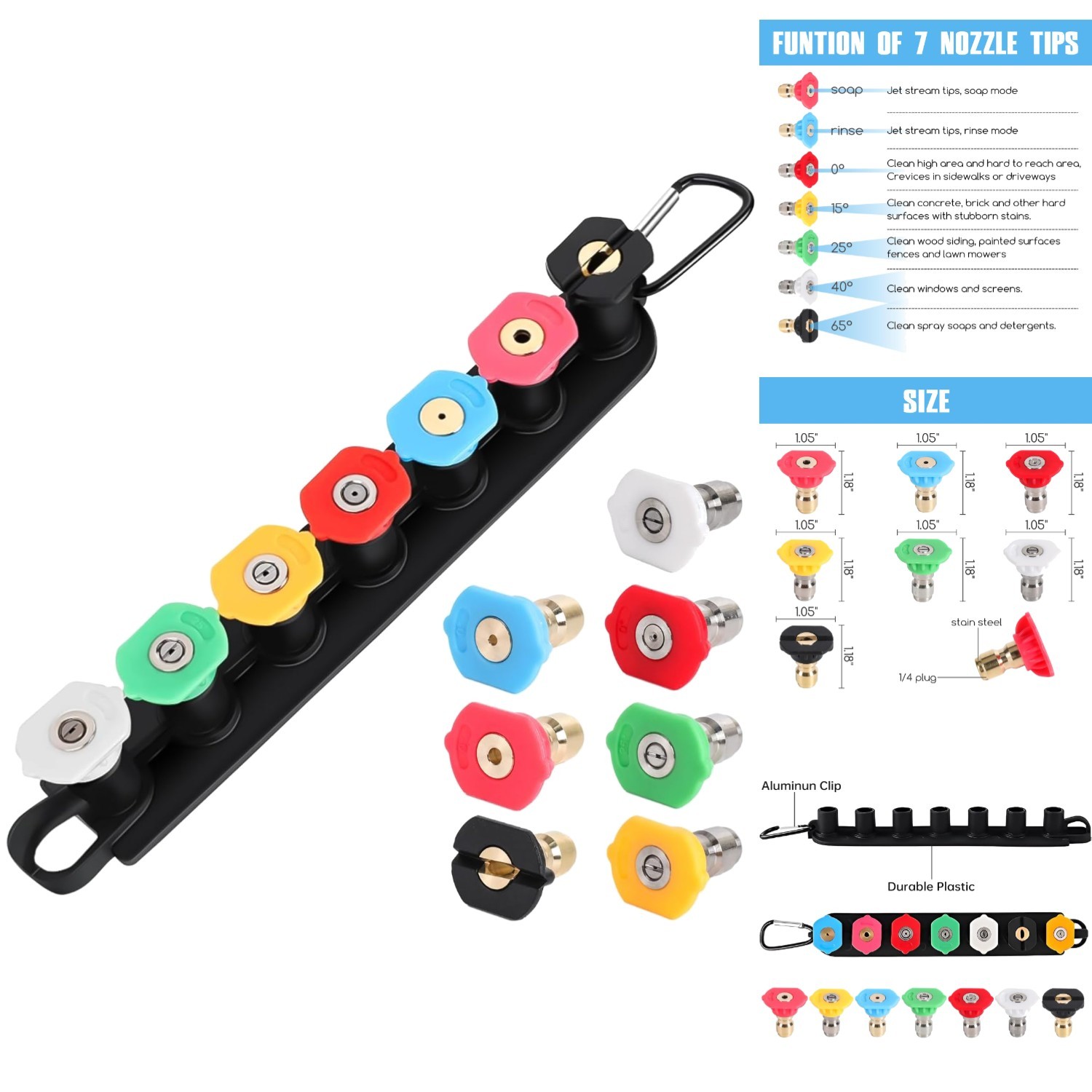7-Piece Pressure Washer Nozzle Set with Holder 1/4″ Quick Connect 4000 PSI Tips